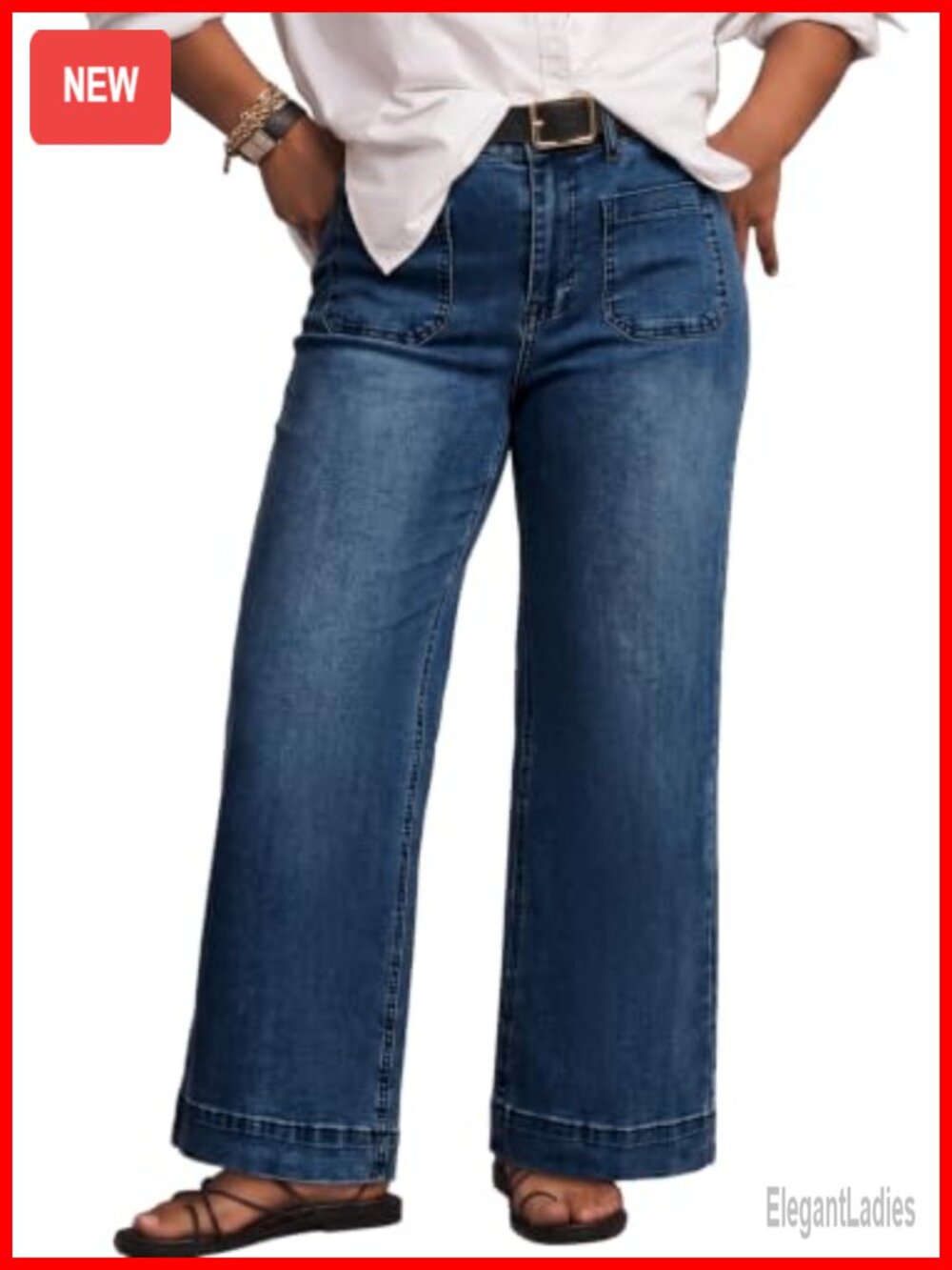 High Waisted Wide Leg Stretchy Denim Jeans for Women Plus Size